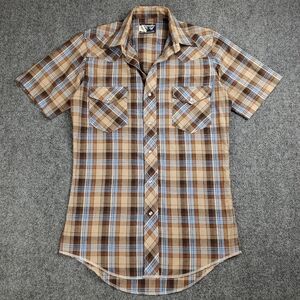 Wrangler Men's Plaid Casual Button Down Shirt - Brown and Blue